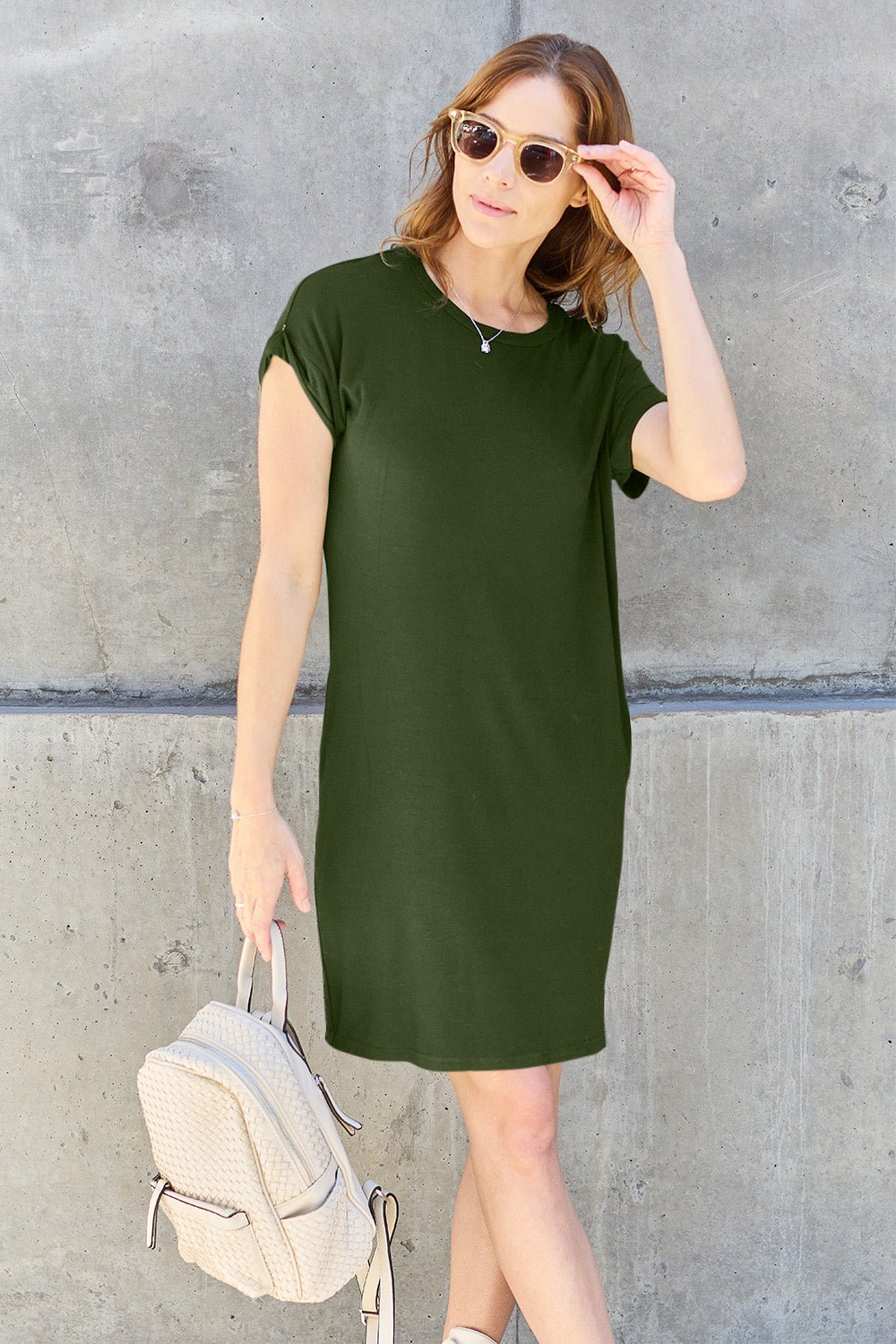 Basic Bae Full Size Round Neck Short Sleeve Dress with Pockets - Mavella BoutiqueT-Shirt