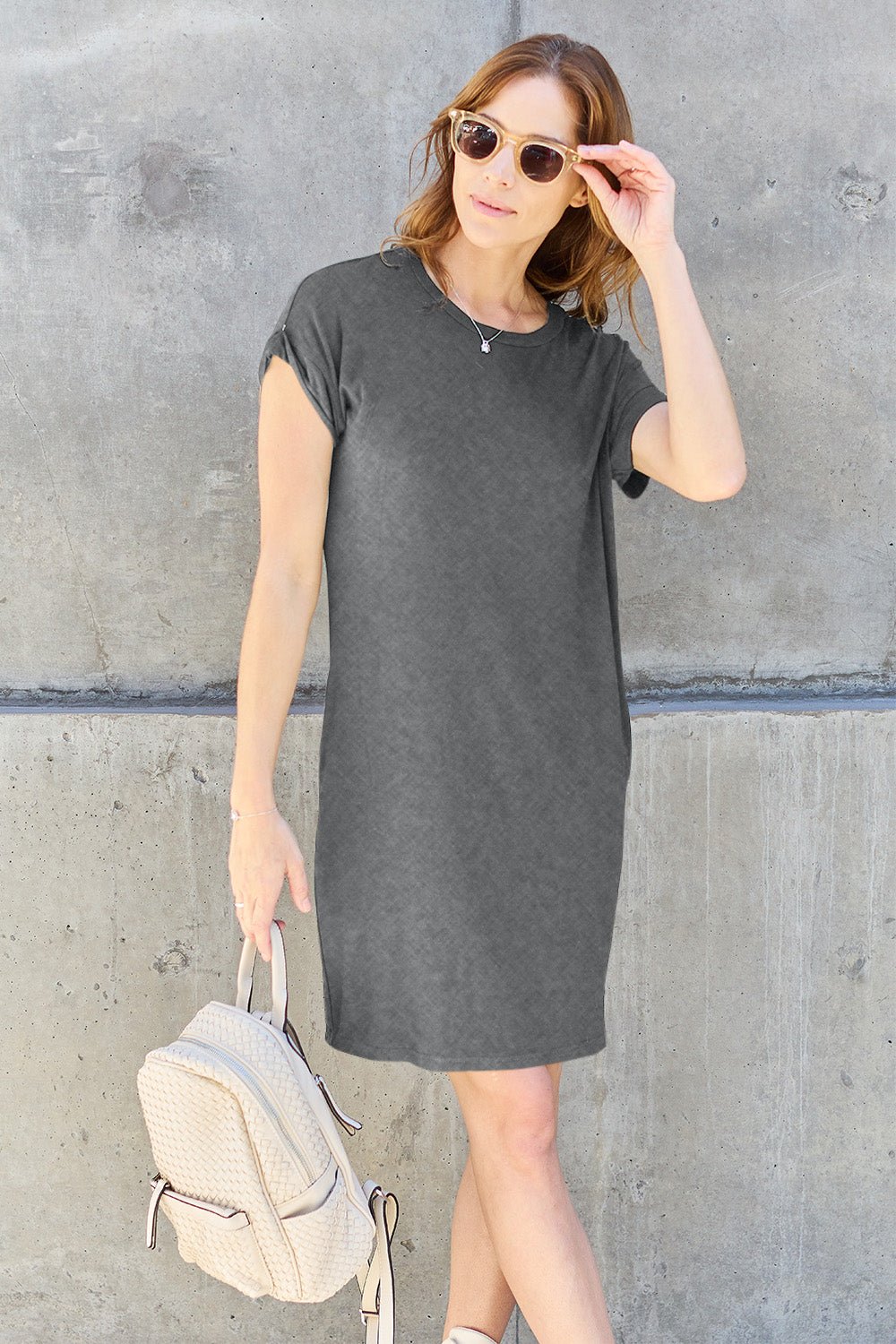 Basic Bae Full Size Round Neck Short Sleeve Dress with Pockets - Mavella BoutiqueT-Shirt