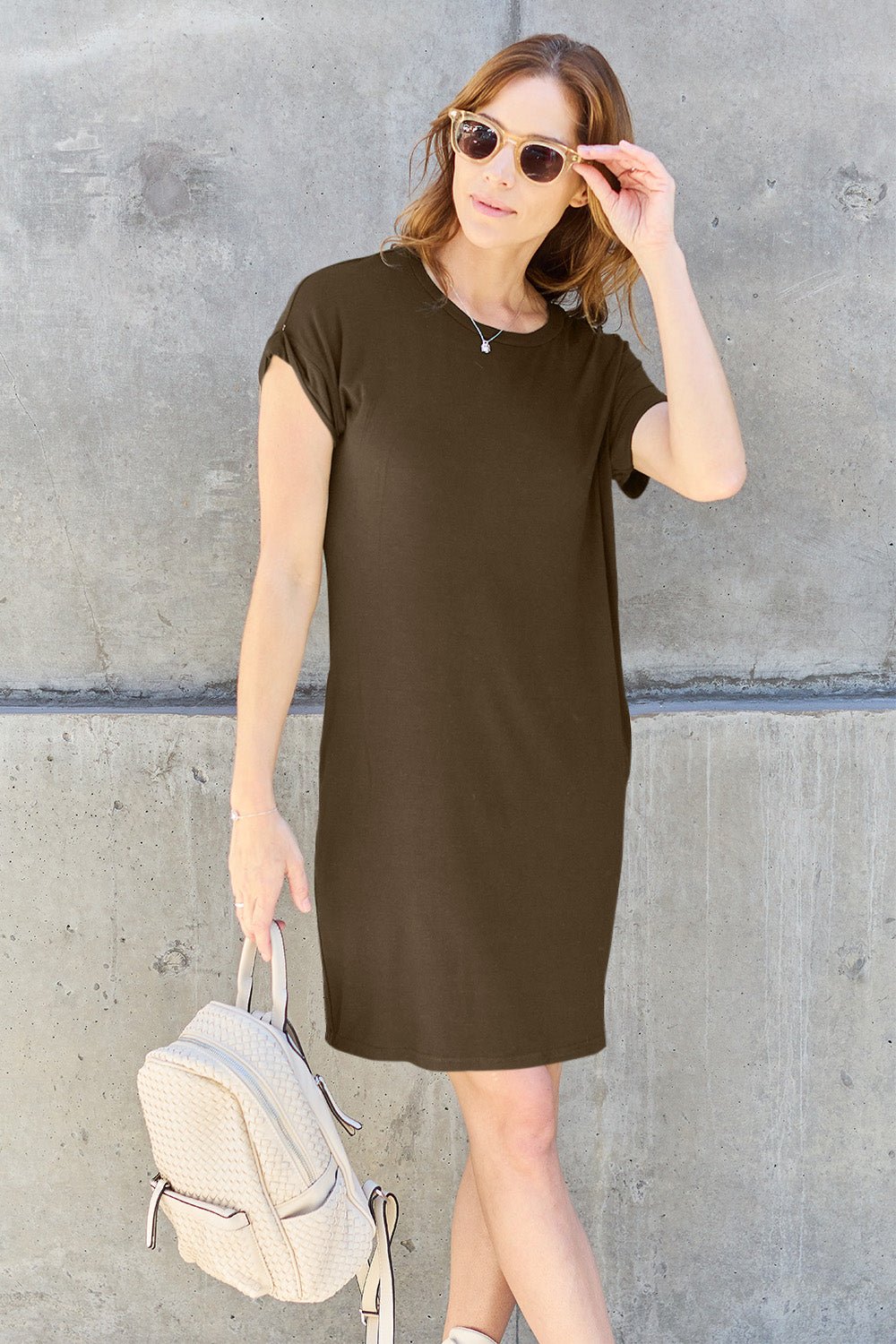 Basic Bae Full Size Round Neck Short Sleeve Dress with Pockets - Mavella BoutiqueT-Shirt