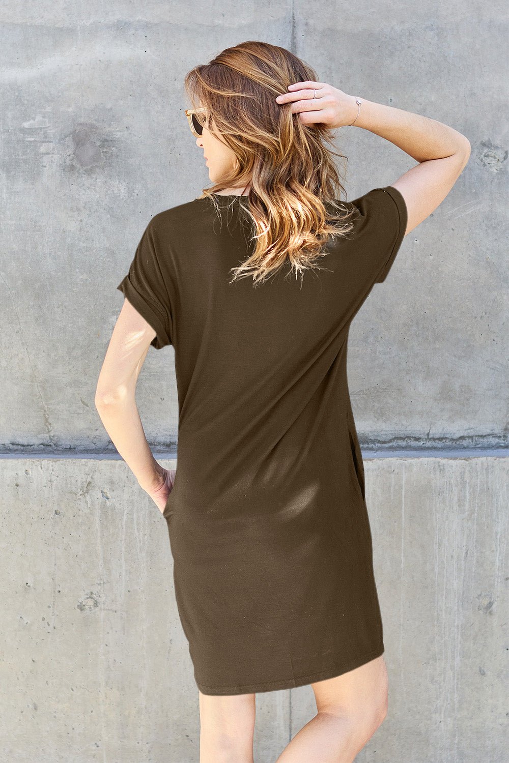 Basic Bae Full Size Round Neck Short Sleeve Dress with Pockets - Mavella BoutiqueT-Shirt