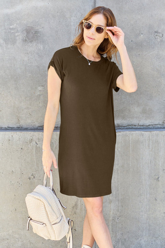 Basic Bae Full Size Round Neck Short Sleeve Dress with Pockets - Mavella BoutiqueT-Shirt