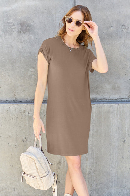 Basic Bae Full Size Round Neck Short Sleeve Dress with Pockets - Mavella BoutiqueT-Shirt