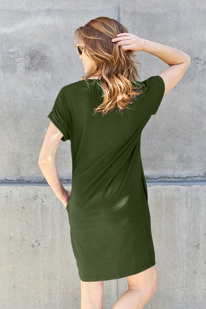 Basic Bae Full Size Round Neck Short Sleeve Dress with Pockets - Mavella BoutiqueT-Shirt
