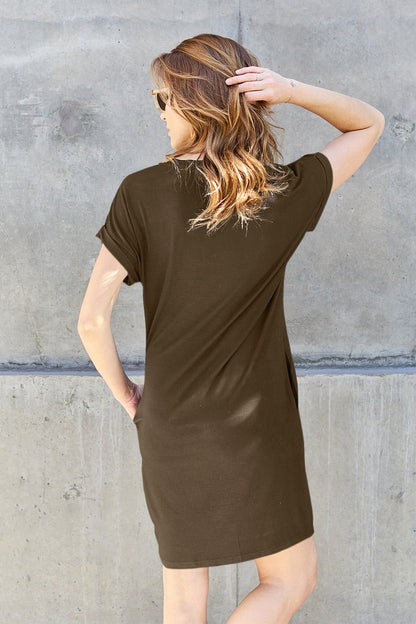 Basic Bae Full Size Round Neck Short Sleeve Dress with Pockets - Mavella BoutiqueT-Shirt